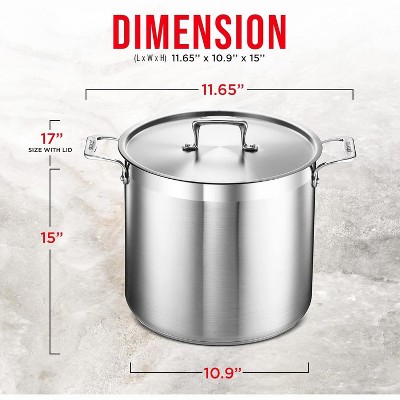 16 Quart Brushed Stainless Steel Stock Pot with Lid