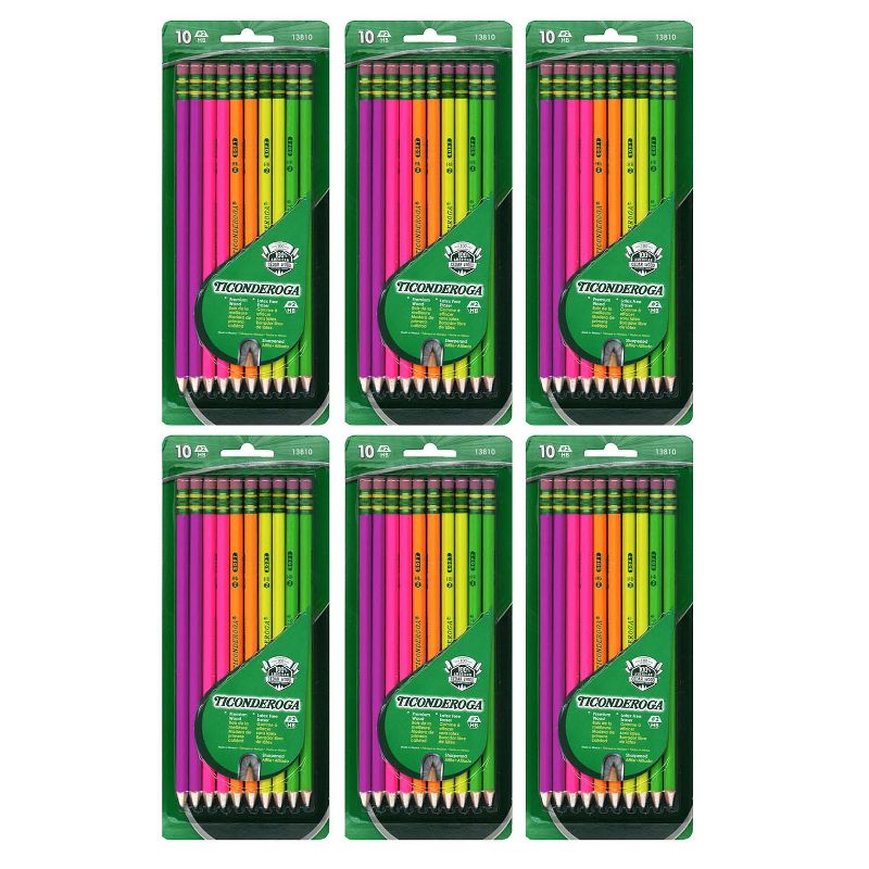 Ticonderoga® Premium Neon Wood No. 2 Pencils with Eraser, 10 Per Pack, 6 Packs, 1 of 3