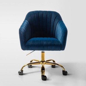 Alex Velvet Height-adjustable Swivel Task Office Chair with Channel-tufted Back and Gold Metal Base | Karat Home - 1 of 4