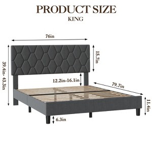 Queen Size Bed Frame, Upholstered Platform Bed Frame With Height Adjustable Headboard, Wood Slats Support, No Box Spring Needed, Noise Free - 1 of 4