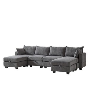 NicBex Modular Sectional Sofa Corduroy Fabric Upholstered U-Shaped Sectional Sofa with Storage Ottoman for Living Room,Apartment - 1 of 4