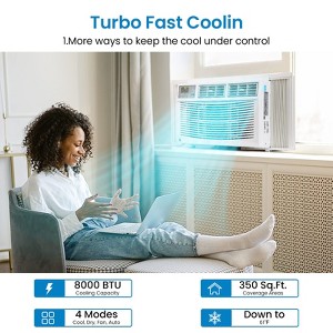 8,000 BTU WiFi Window AC - Cools 350 Sq.Ft, 3 Fan Speeds, Energy Saving, Remote/App Control, Timer, Dehumidifier. Perfect for Rooms - 1 of 4