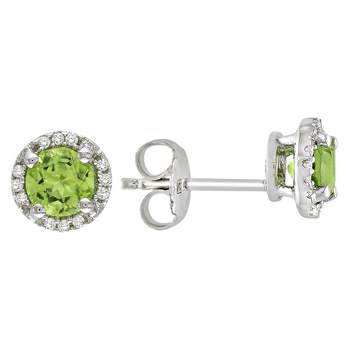 Peridot and Diamond Stud Earrings in Sterling Silver - Green