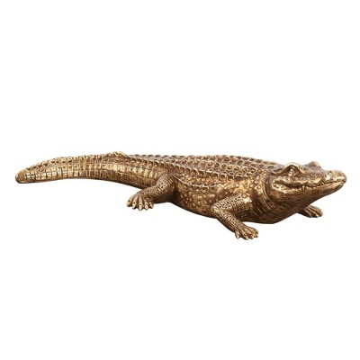 HomeRoots Golden Crocodile Brass Finish Sculpture