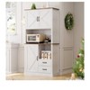 Tall Pantry Cabinet with 2 Drawers, Open Shelves & Microwave Shelf for Kitchen, Dining Room, Living Room - 2 of 4