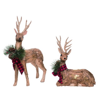 Transpac Foam 16 in. Brown Christmas Deer Set of 2
