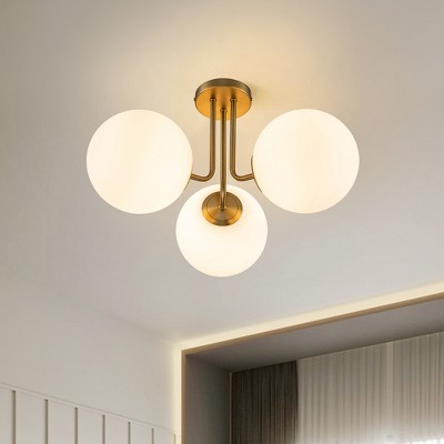 LLHZSY 3-Light 22" Modern Sputnik Globe Glass Semi Flush Mount Ceilling Light Fixture - Gold