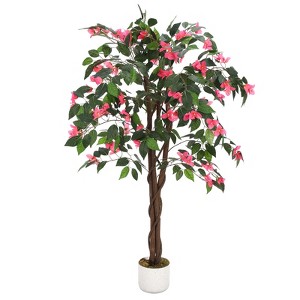 Orieon 4FT Artificial Bougainvillea Tree Pink Flowers, UV-Proof Faux Bougainvillea Plant in Pot for Indoor Outdoor Living Room Patio Decor - 1 of 4