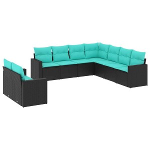 vidaXL Garden Sofa Set Black, Blue PE rattan, Powder-coated steel - 1 of 4