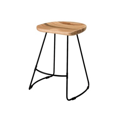 MH London Ember 24" Mid-Century Modern Saddle Counter Stool with Solid Wood Seat and Metal Base