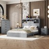 Queen Size Vintage Bedroom Set with  Wood Bed Frame, Storage Headboard with USB, 2 Nightstands and 5-Drawer Dresser-Maison Boucle - 2 of 4