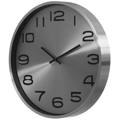 Modern Silver Aluminum Round Wall Clock with Black Numerals