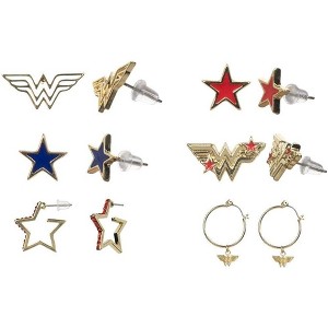 Wonder Woman DC Comics Superhero Book Fashion 6 Pack Costume Earrings Set For Women Multicoloured - 1 of 4