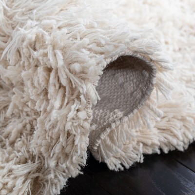 Ivory Tufted Handmade Wool Shag Square Rug