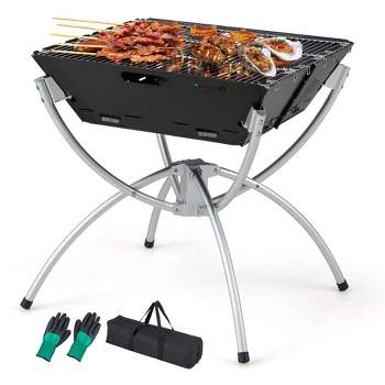 Costway 3-in-1 Portable Charcoal Grill Folding Camping Fire Pit with Carrying Bag & Gloves Black/Coffee