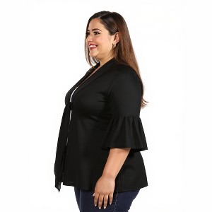 24seven Comfort Apparel Plus Size Tie Front Bell Sleeve Cardigan - 1 of 2