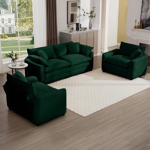 3-Piece Corduroy Upholstered Sofa Set with 2-Seater Sofa and 2 Single Sofa, Flexible Combination and Easy to Assemble - 1 of 4