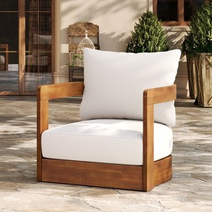 Christopher Knight Home Volkath Modern Outdoor Acacia Slatted Club Chair with Thick Cushions - 1 of 4
