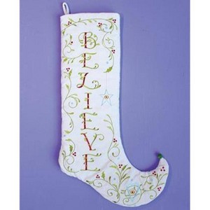 Patience Brewster 28" White and Green Embroidered Christmas Stocking - 1 of 1