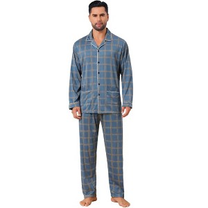 INSPIRE CHIC Men's 2 Pieces Long Sleeve Button Down Pocket Pattern Pajamas Set - 1 of 4