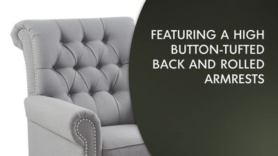 Transitional Blue Tufted Recliner with Bronze Nailhead Trim