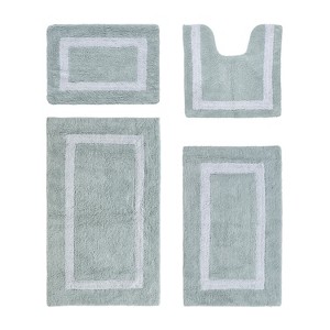 Hotel Bath Rug 100% Premium Cotton Tufted Weave Two Tone Reversible 4 Piece Bathroom Rug Set, Super Soft & Water Absorbent, Machine Washable Bathmat - 1 of 4
