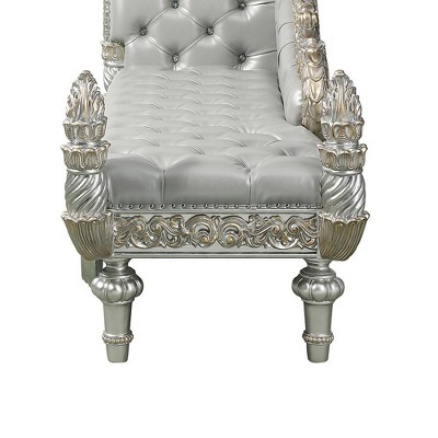 82" Beige Synthetic Leather Rococo Chaise Lounge with Champagne Finish