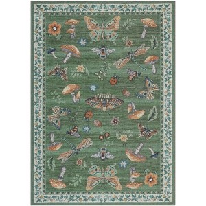 8x10 Washable Living Room Rug, Large Insect Floral Print Soft Low Pile Carpet, Non-Slip Stain-Resistant Accent Rug for Dining or Nursery, Green - 1 of 4