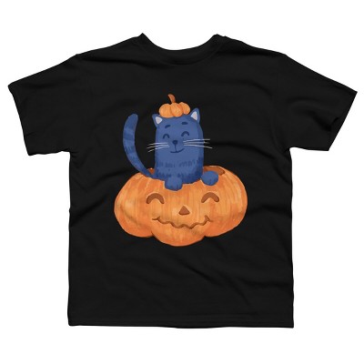 Boy's Design By Humans Halloween Cat In A Pumpkin By wubbadub T-Shirt