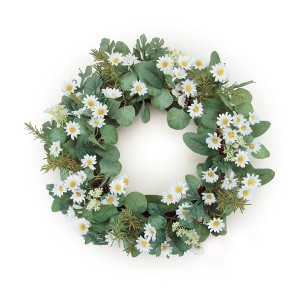 HomeRoots 23" White And Green Mixed Assortment Artificial Wreath - 1 of 4
