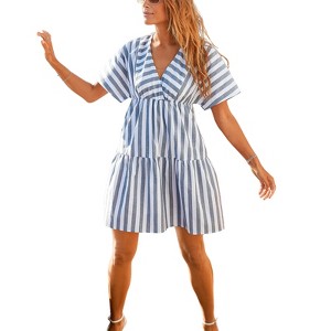 Women's Striped V-Neck Tiered Dress - LASCANA - 1 of 4