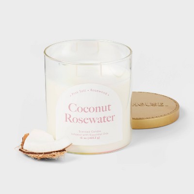 2-Wick 15oz Glass Jar Candle with Iridescent Sleeve Coconut Rosewater - Opalhouse&#8482;