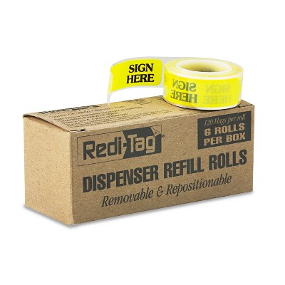 Redi-Tag Arrow Message Page Flag Refills "Sign Here" Yellow 6 Rolls of 120 Flags 91001