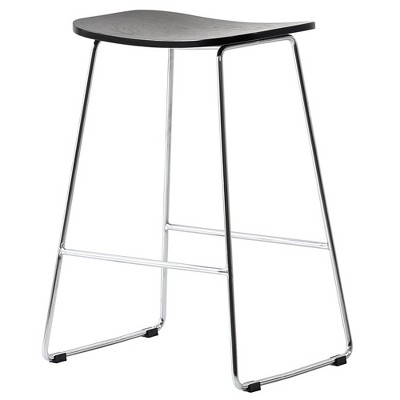 Melrose Black Wood Saddle Style Counter Stools with Chrome Iron Base, Set of 2