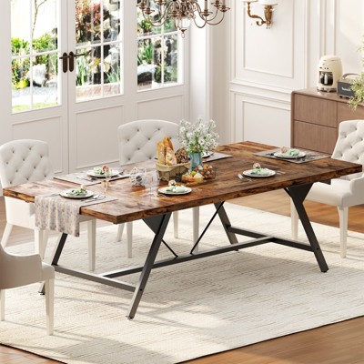 Aheaplus Farmhouse Dining Table for 8 People, 70.8-Inch Rectangular Wood Kitchen Table