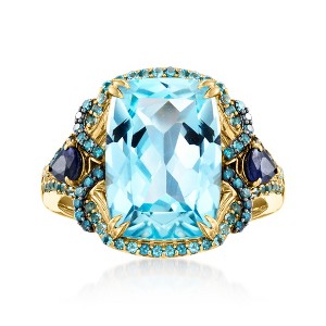 Ross-Simons 8.25 Carat Sky Blue Topaz and .50 ct. t.w. Sapphire Ring With .30 ct. t.w. London Blue Topaz and .13 ct. t.w. Blue Diamonds in 14kt Yellow - 1 of 3