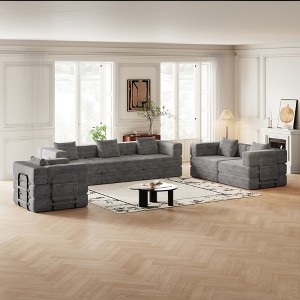 6-Seater Corduroy Fabric Folding Convertible Sofa Bed with Side Storage Pockets, Cushions Included, Space-Saving for Living Room, Bedroom, and Study - 1 of 4