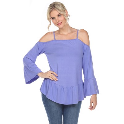 Women's Cold Shoulder Ruffle Sleeve Top - White Mark