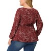 Agnes Orinda Women's Plus Size Round Neck Button Up Puff Floral Long Sleeve Casual Peplum Blouses - image 4 of 4