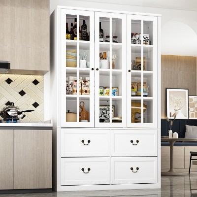 FUFU&GAGA 47.2 "W Modular Combination Display Cabinet Glass Door Wooden Pantry Organiser