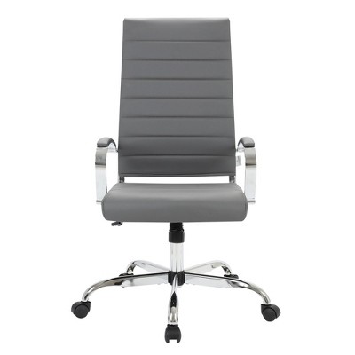 Luxury Gray Leather High-Back Swivel Office Chair with Metal Base
