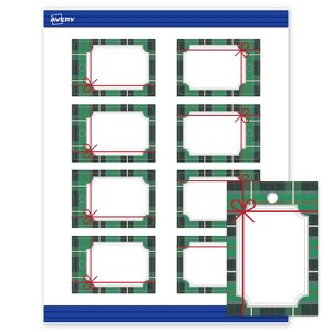 Avery Tags, 2" x 3", Silver-Green Plaid, Matte, 80ct - 1 of 4