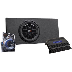PowerBass Party Pack - Single 12" Subwoofer in truck enclosure with ASA3-300.2 Amplifier and Wiring Kit - 1 of 4