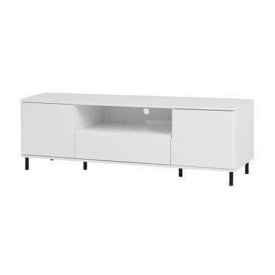 VANIRROR Modern TV Console, TV Stand & Entertainment Cabinet with Storage Shelves – White TV Cabinet for Living Room, Bedroom, or Home Theater