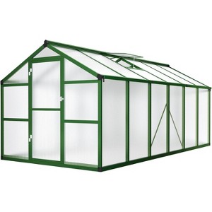 8x12 Ft Aluminum Large Walk-in Greenhouse, Polycarbonate Greenhouse with Adjustable Roof Vent for Outdoors, Greenhouse for Patio, Lawn - 1 of 4