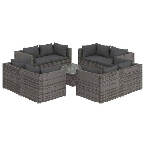vidaXL Patio Lounge Set Outdoor Sectional Sofa Set Table Garden Poly Rattan - Gray and Anthracite 8x Corner + Table - 1 of 4