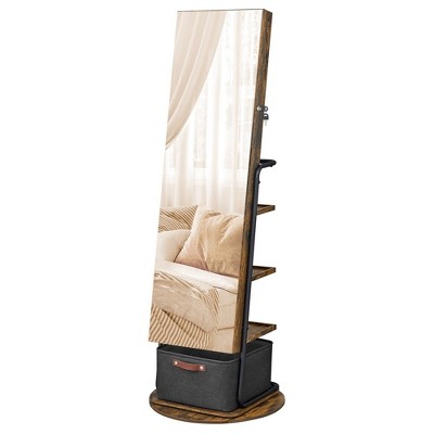 SONGMICS 360° Swivel Mirrored Jewelry Cabinet with Lights Full-Length Mirror with Jewelry Storage