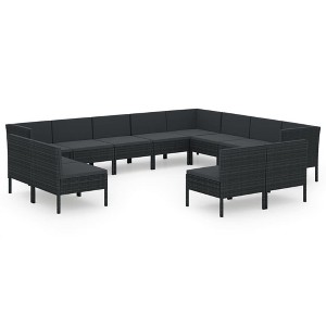 vidaXL Garden Lounge Set Patio Sectional Sofa Couch Outdoor Poly Rattan Black - 1 of 4