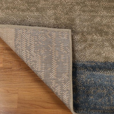 Beige and Blue Geometric Synthetic Area Rug, 2'x3'