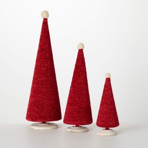 24.5"H  18.5"H & 12.5"H Sullivans Christmas Red Tabletop Cone Tree Set of 3  Red-White - 1 of 4